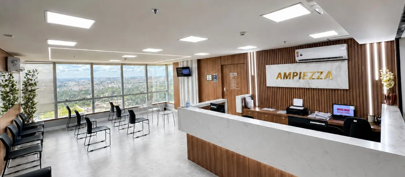 Recepção da unidade Águas Claras da Ampiezza Clínicas Integradas, no Vista Shopping